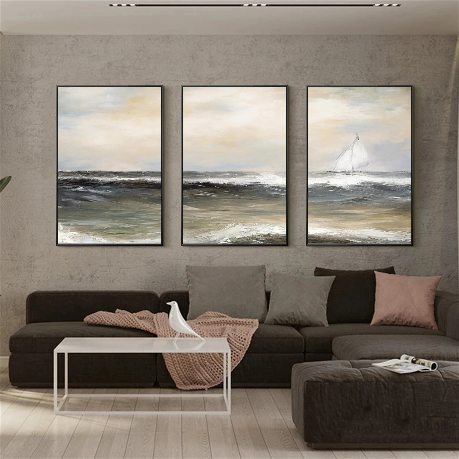 Ocean and Sky Painting Set of 3 - Coastal Wall Art for Living Room, Bedroom & Office Decor | #OS264 | Beach Themed Canvas Prints for Home Decoration