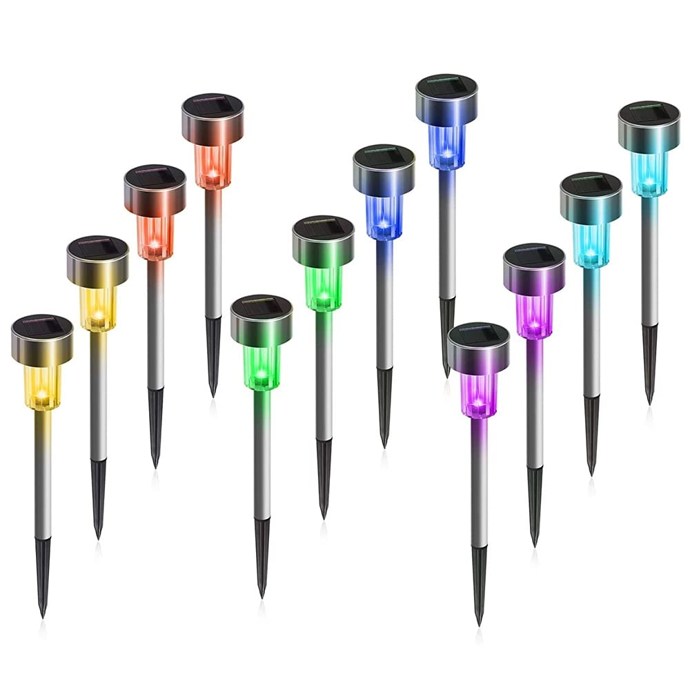 BELANITAS 12 Pack Multicolor Solar Pathway Lights - Waterproof Stainless Steel LED Outdoor Lights for Patio, Walkway, Yard & Lawn Decor | Perfect for Garden, Driveway & Landscape Lighting at Night