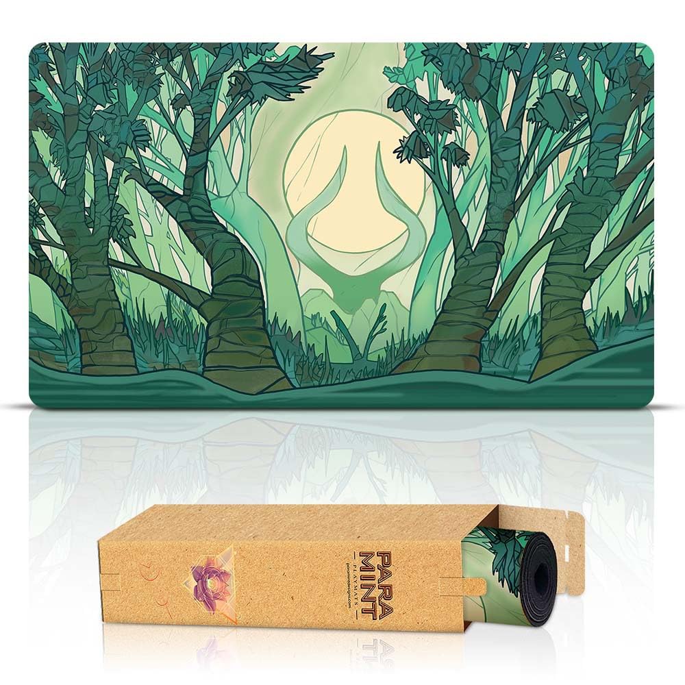 Forest Mana Scenery Stained Glass Stitched MTG Playmat - Magic The Gathering Playmat for MTG, YuGiOh & TCG Games - Premium Original Playmat Art Design - Perfect for Card Game Tournaments & Home Gaming Sessions