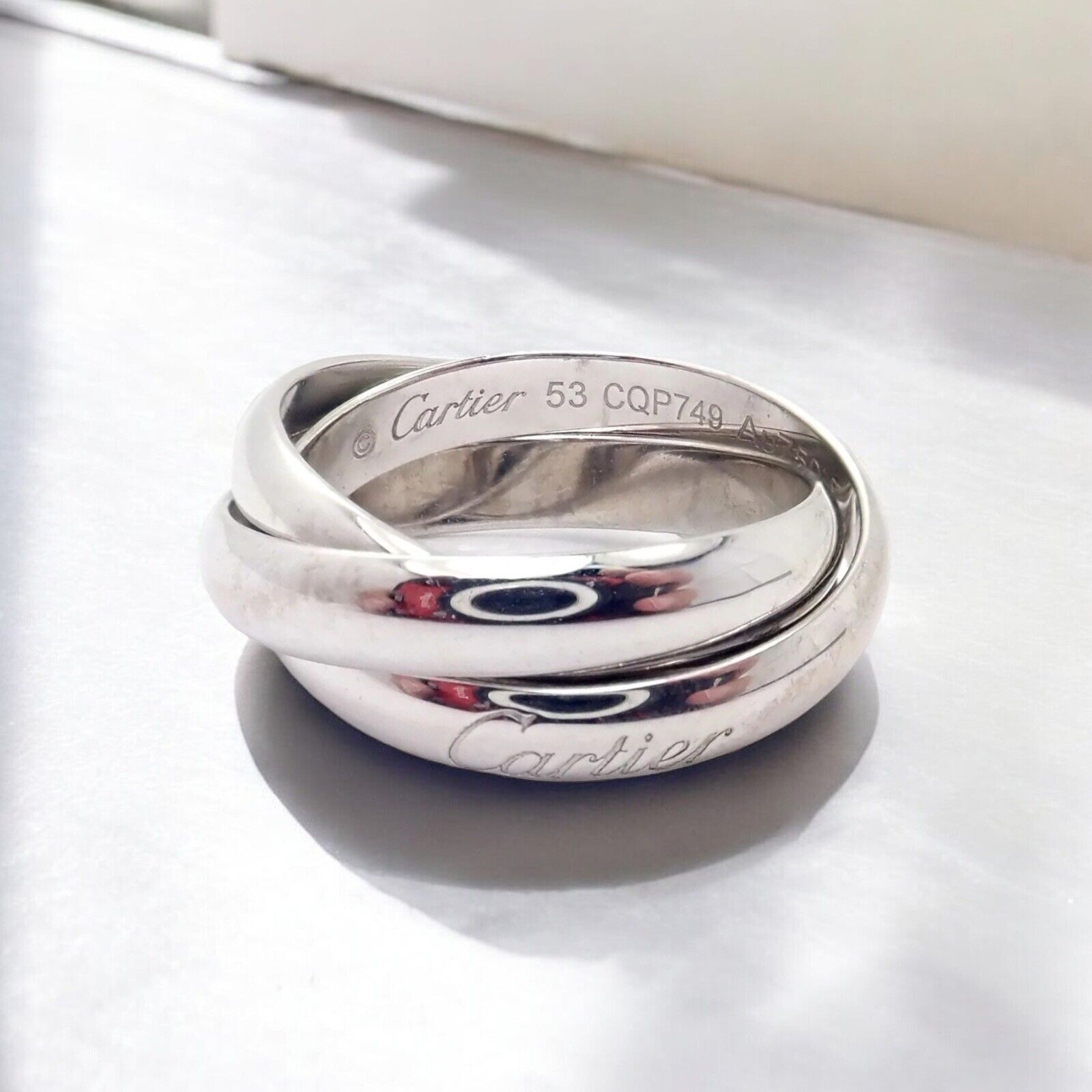 Authentic Cartier 18k White Gold Trinity Band Ring - Size 53 (US 6.25) | Luxury Wedding Band, Anniversary Gift & Everyday Jewelry for Women & Men