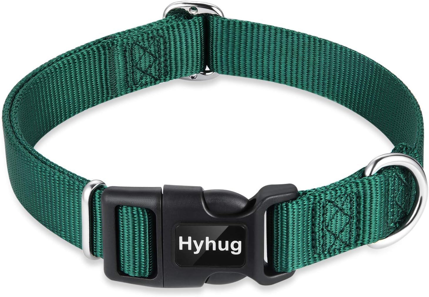Hyhug Classic Heavy Duty Dog Collar for Small Dogs - Adjustable Triglide Buckle, Durable Nylon, Name Tag Accessory (Dark Green) - Perfect for Daily Walks, Training & Outdoor Adventures