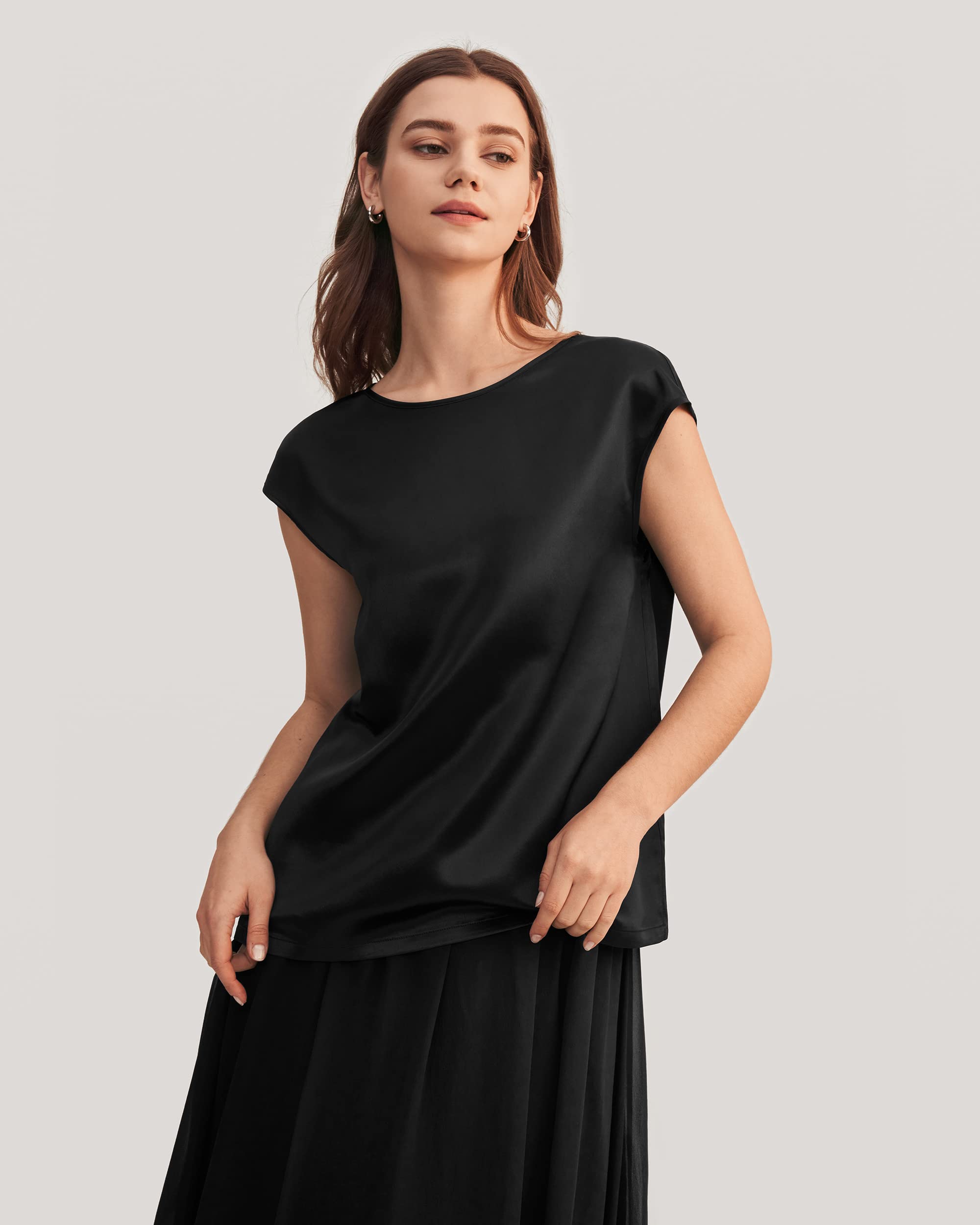 LilySilk Women's Short Sleeve Silk Blouse - 100% Charmeuse Summer Top for Ladies | Breathable & Comfortable Silk Shirt for Office, Travel & Casual Wear