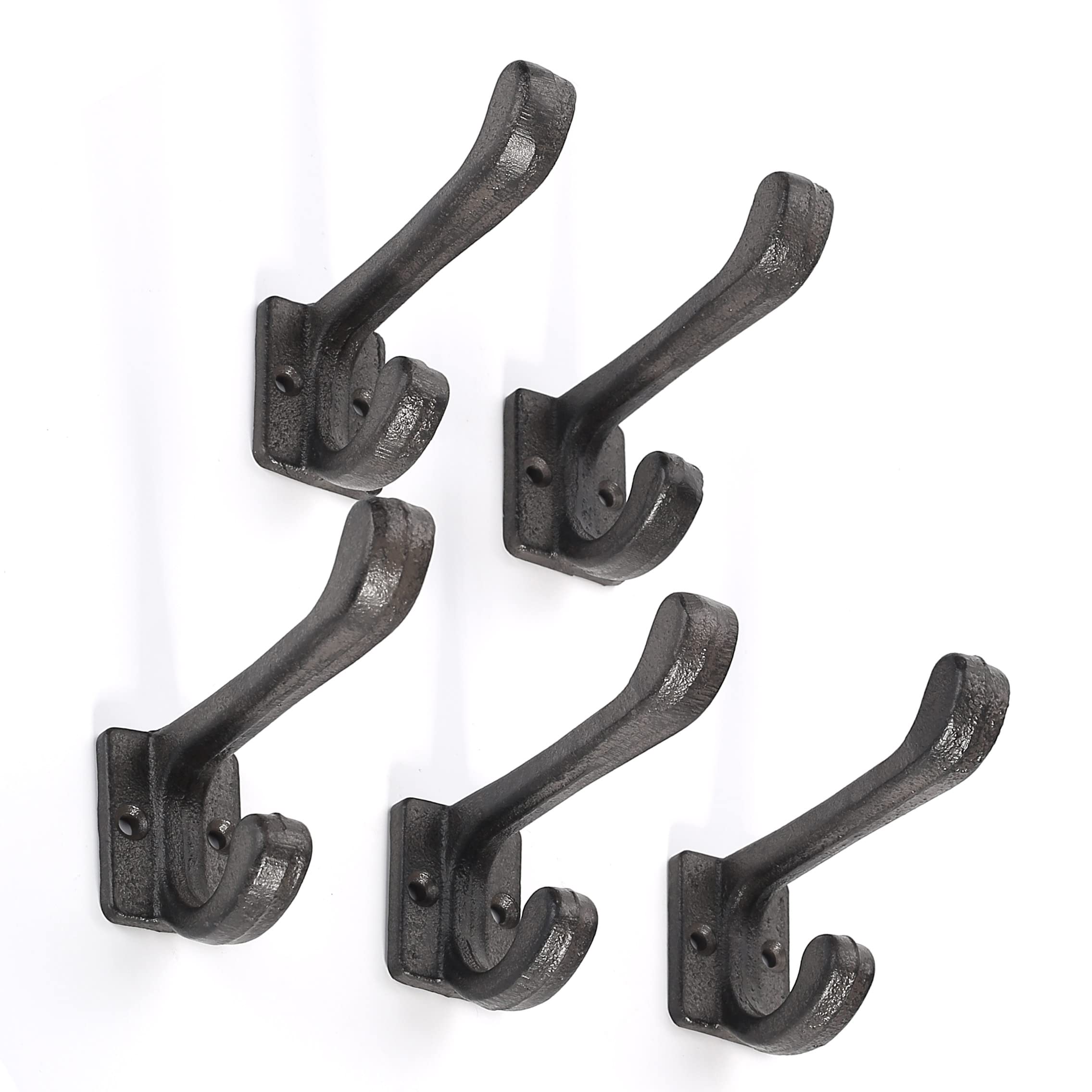 5 Pack Heavy Duty Cast Iron Wall Hooks - Vintage Antique Black for Coats & Hats
