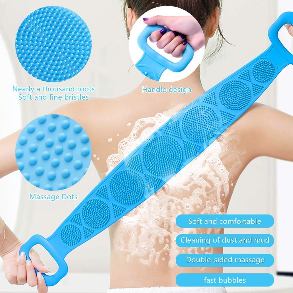 Sozzumi Silicone Back Scrubber - Double Sided Bath Brush for Men & Women - Dead Skin Removal & Massage for Shower & Spa
