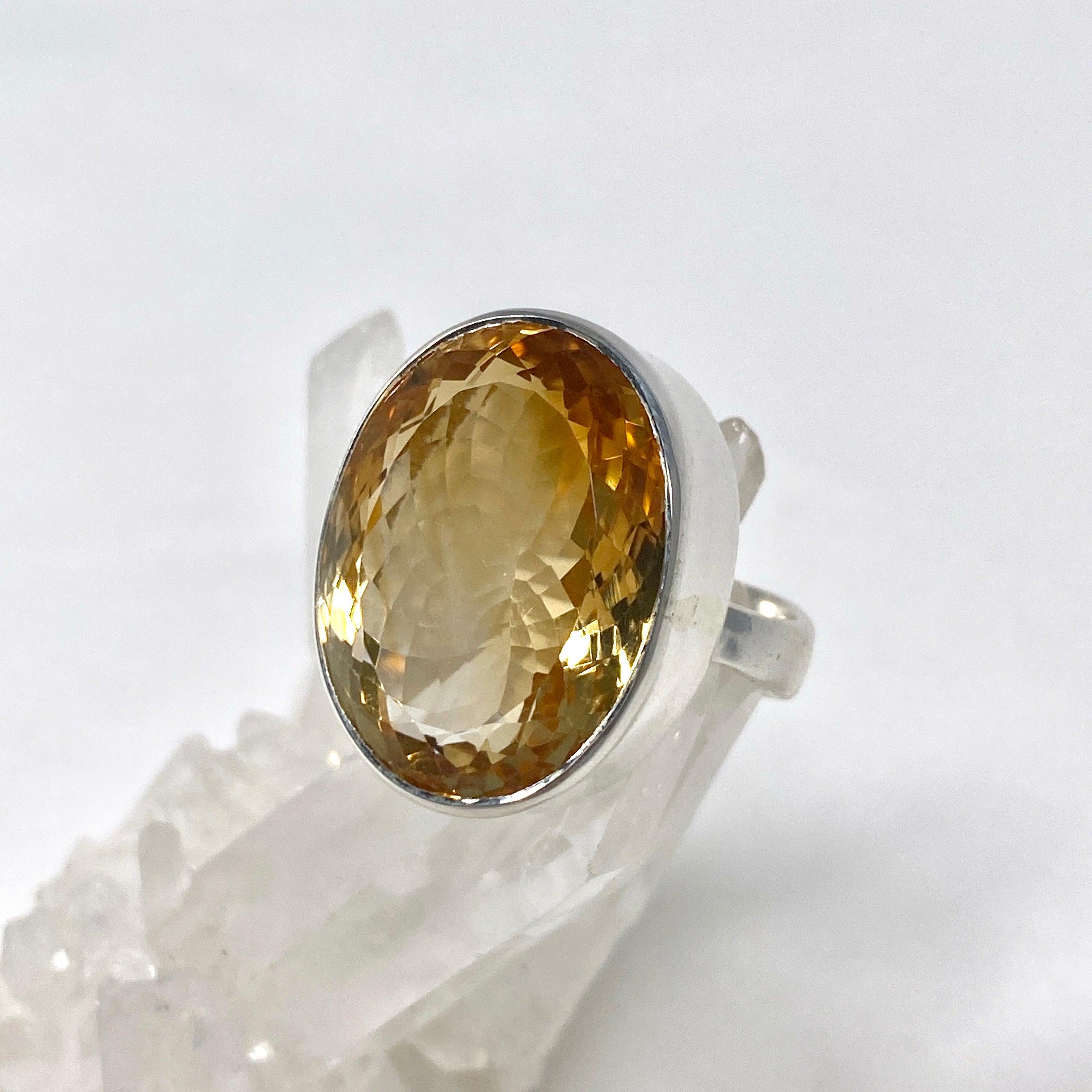 Natural Citrine Faceted Oval Ring - Size 11 - KRGJ2835 - Elegant Jewelry for Women, Perfect for Weddings, Parties & Everyday Wear