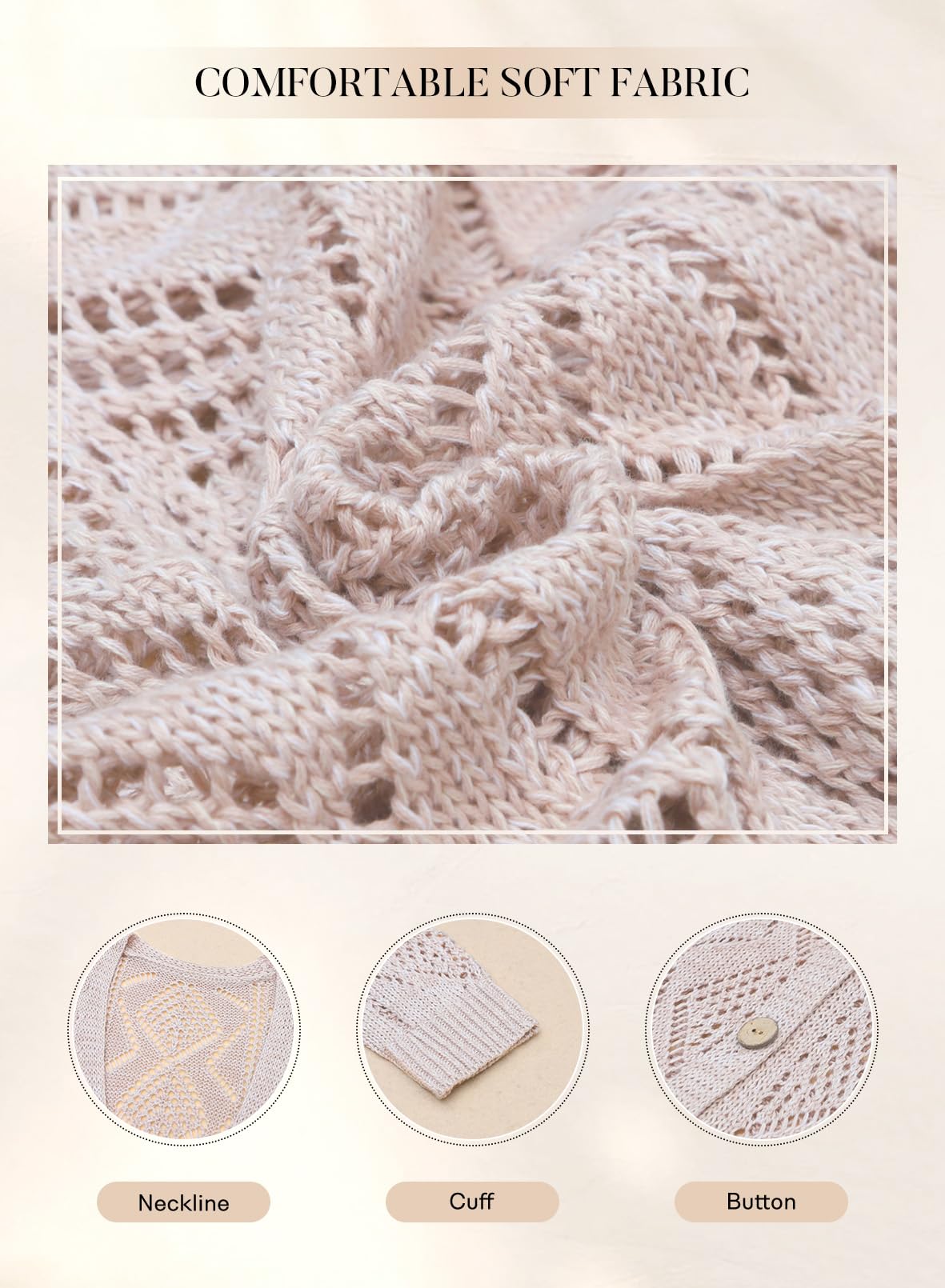 Stylish SHEWIN Women's Lightweight Crochet Cardigan Sweater - Long Sleeve Open Front Casual Knitwear for Spring & Fall | Perfect for Office, Date Night & Weekend Outings