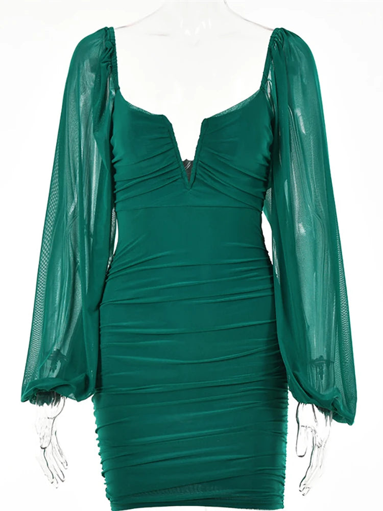 Elegant Backless Pleated Mini Dress for Women - Double Layer Mesh Casual Evening Dress - Perfect for New Year Parties, Date Nights & Special Occasions