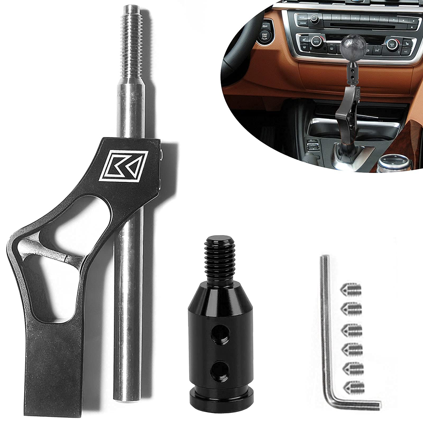 Adjustable Shifter Extender & Adapter M10x1.5 - Black Aluminum Gear Shift Extension for Most Cars - Perfect for Racing, Drifting & Custom Car Modifications