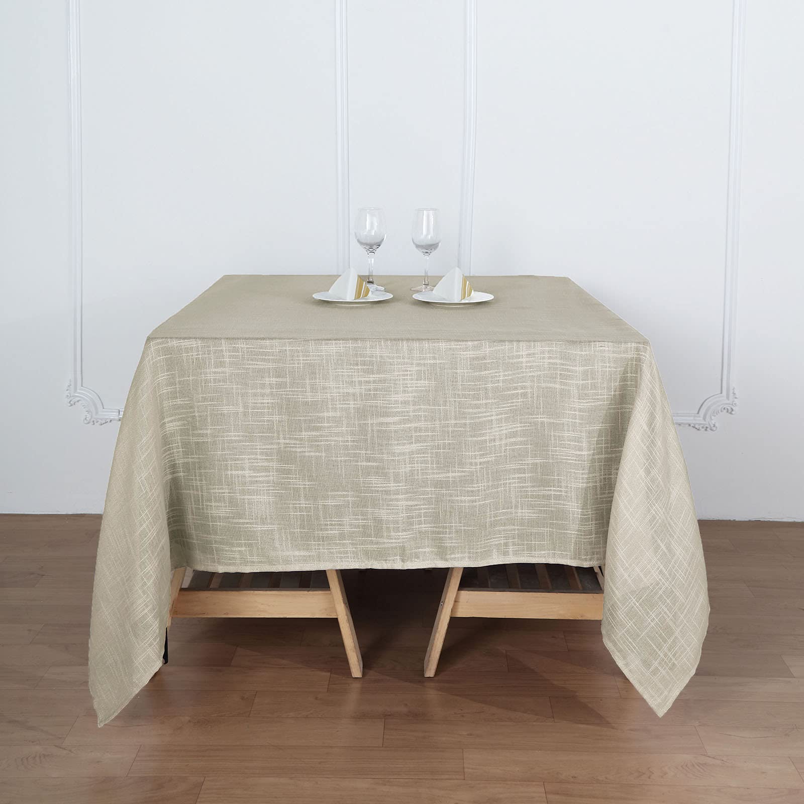 Premium Faux Linen Square Tablecloth - Wrinkle Resistant Beige Slubby Textured Weave for Kitchen, Restaurant, Indoor, Outdoor & Picnic - 72
