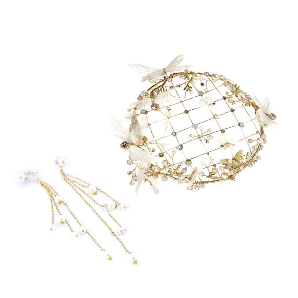 JYDQM Gold Flower Tiara Crown - Korean European Wedding Hair Jewelry with Earrings Set for Bride, Banquet, and Special Occasions