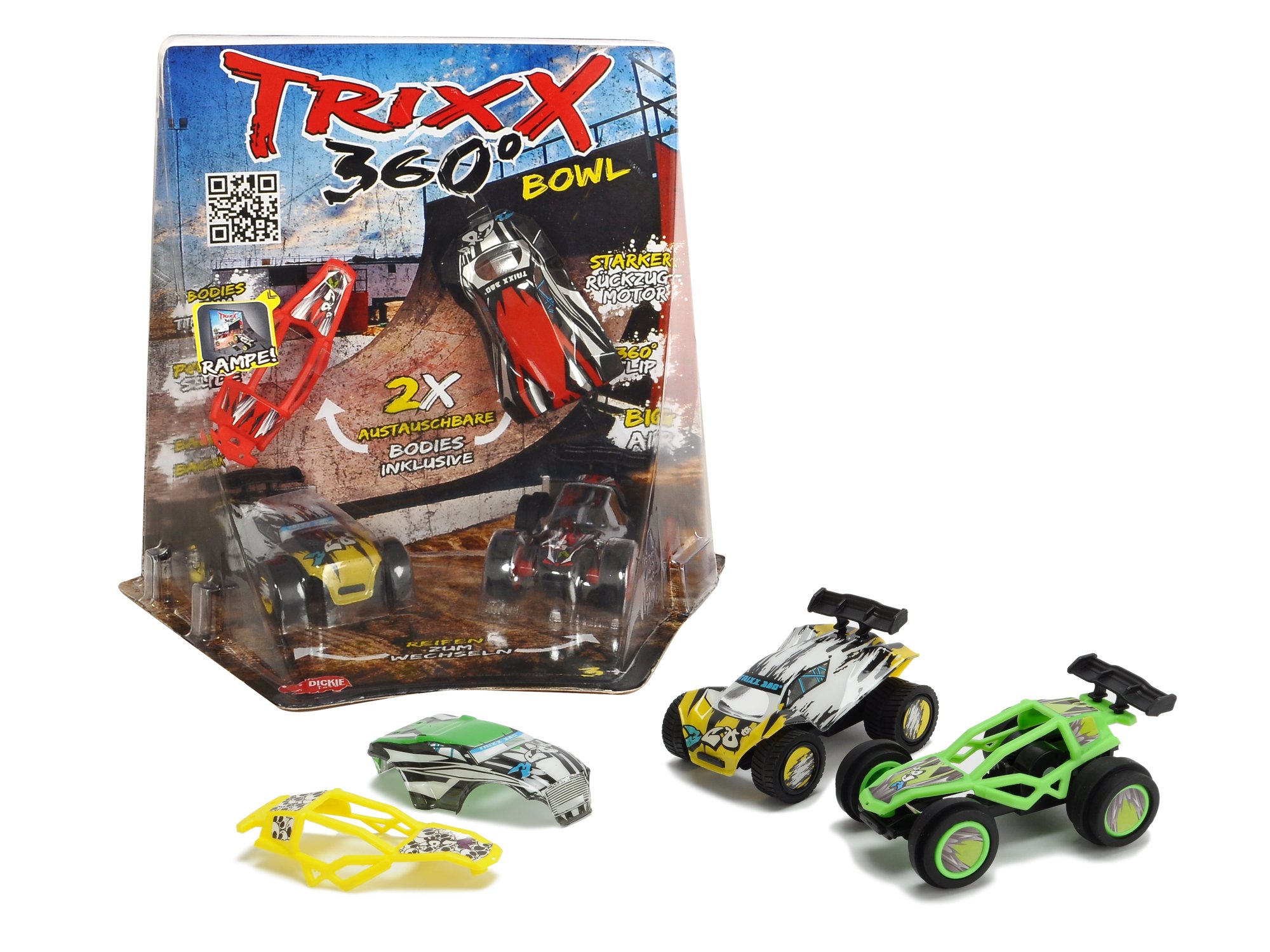 Dickie Toys TRXX04 Trixx 360 Corner Bowl Ramp - 2 Action Cars with Pull-Out Motor & Ramp - Stunt Car Playset for Kids Indoor/Outdoor Play