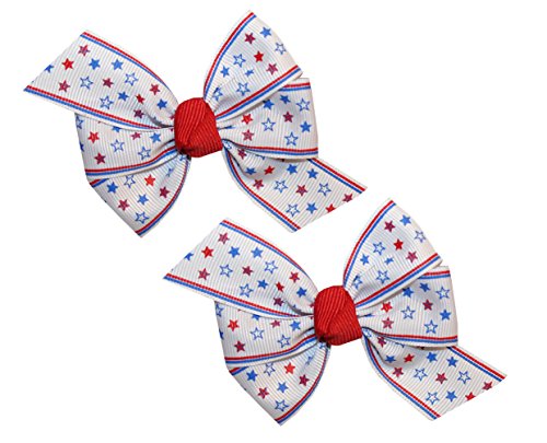 WD2U Baby Girls' Patriotic Hair Bows Set - 2 Pack Red White & Blue Star Hair Clips for Toddlers & Infants - Perfect for 4th of July, Memorial Day & Independence Day Celebrations