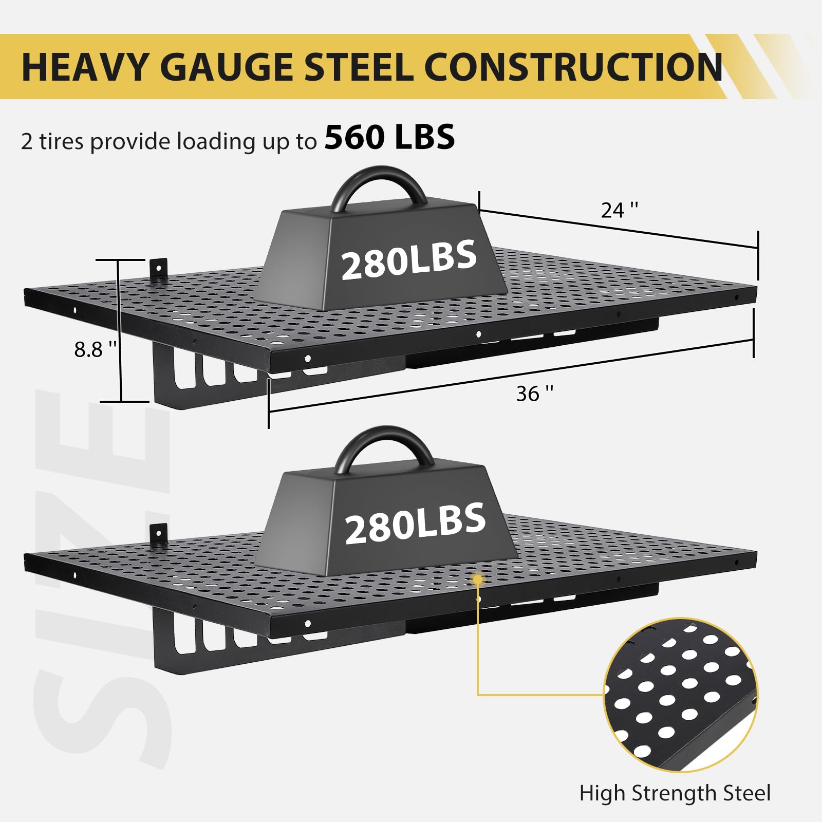 2-Pack Garage Wall Shelves 2x3ft - Heavy Duty Wall Mounted Floating Shelves with 560lbs Load Capacity - Garage Storage Rack for Kitchen, Pantry, Workshop & Home Organization