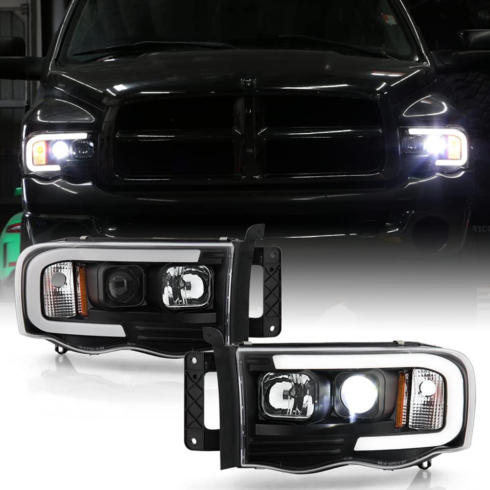 ACANII LED Tube Low Beam Projector Headlights for 2002-2005 Dodge Ram 1500/2500/3500 - Built-in LED, Left & Right Pair - Upgrade Your Truck's Nighttime Visibility for Safer Driving