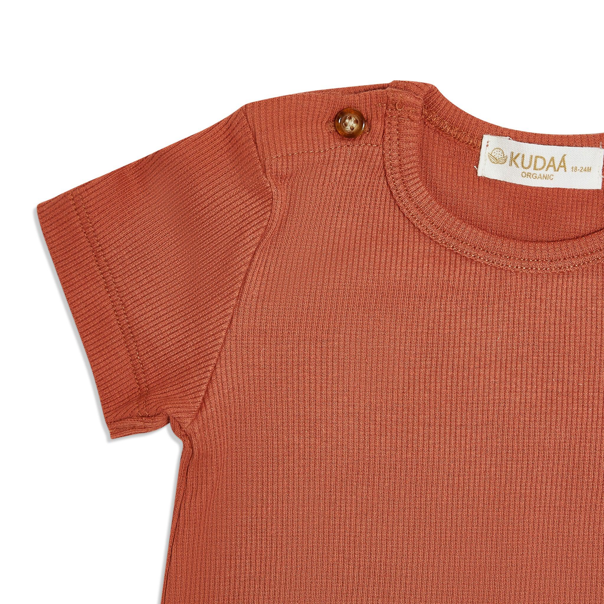 Organic Short Sleeve Romper for Babies - Soft Cotton One-Piece Outfit in Paprika Color - Perfect for Playtime, Daycare & Family Photos