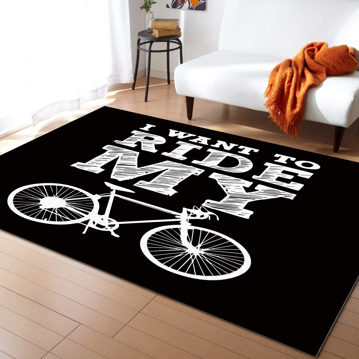 LBDecor 5x8ft Large Non-Slip Bicycle Pattern Area Rug - Soft Indoor/Outdoor Runner Carpet for Living Room, Bedroom, Nursery Decor (Black & White) - Perfect for Home, Office, Dorm, and Patio Use
