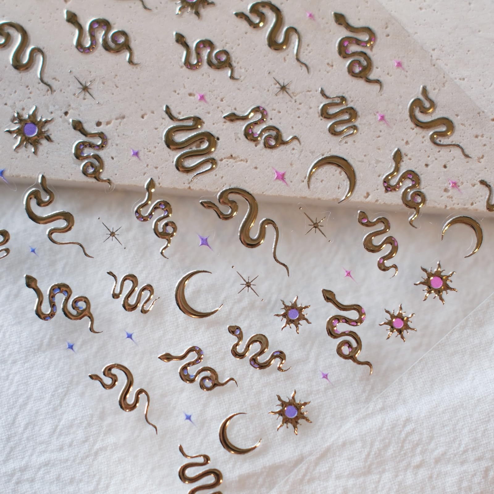 3D Gold Snake Nail Art Stickers - Holographic Embossed Nail Decals for Women, Self-Adhesive Nail Accessories & Nail Art Supplies - Perfect for Parties, Halloween, and Special Occasions
