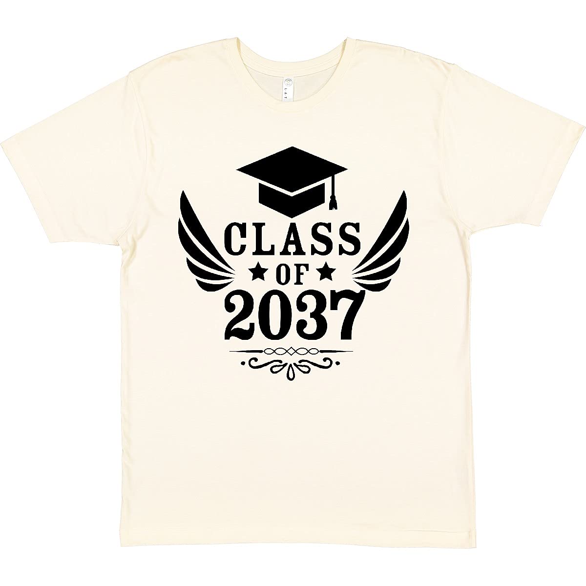 Inktastic Class of 2037 Graduation Cap & Wings Graphic T-Shirt - Comfortable Cotton Tee for School Spirit & Graduation Celebrations
