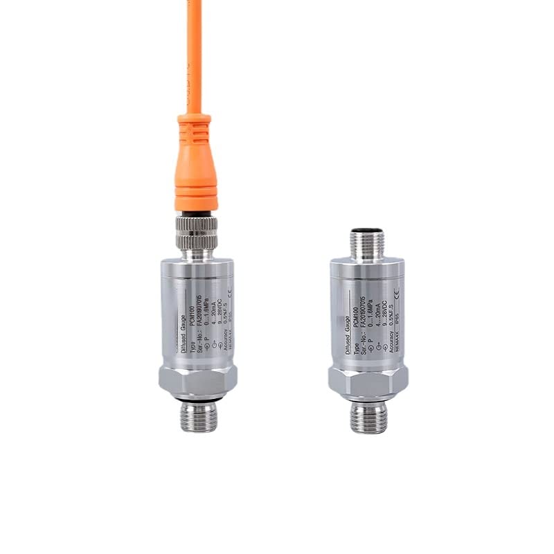 PCM100 M12 Industrial Pressure Transmitter - IP67 Waterproof, 4-20mA Output, 300psi Range with Aviation Plug for Hydraulic Systems & Factory Automation