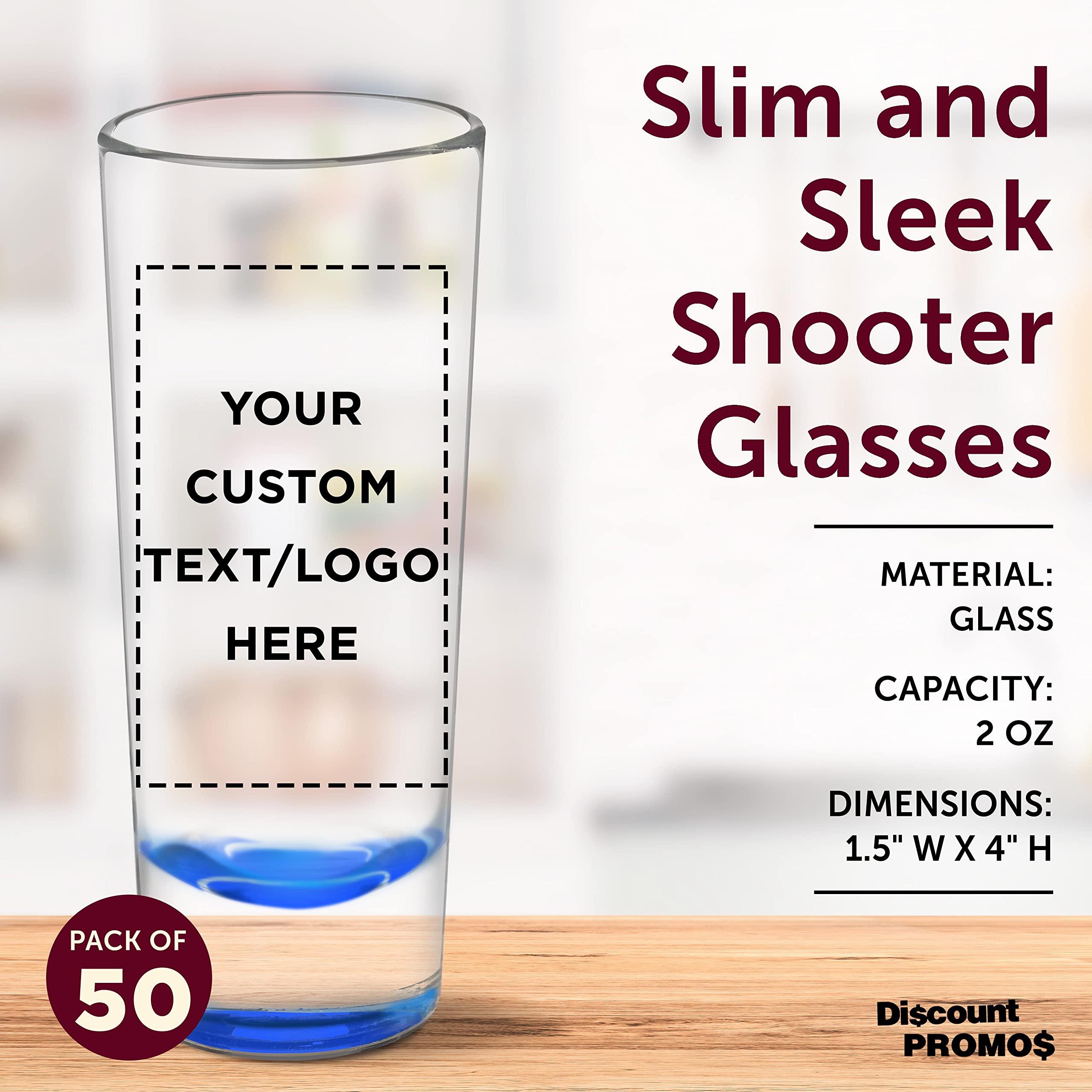 Custom 2 oz Cordial Shot Glasses Set of 50 - Personalized Bulk Pack for Parties, Weddings & Events - Durable Blue Glassware for Bars, Restaurants & Home Entertaining