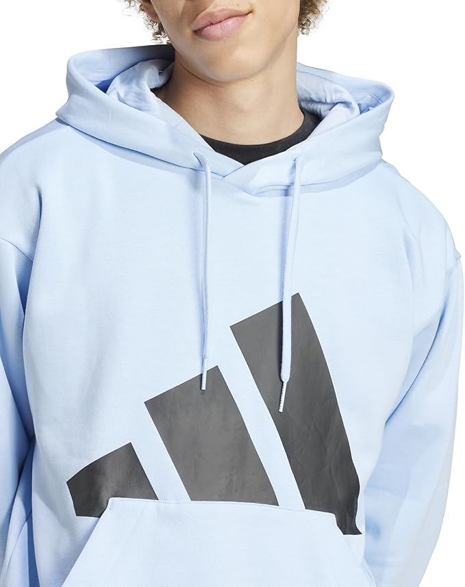 Adidas Men's Big Logo Fleece Hoodie - Soft & Warm Blue Pullover for Casual Wear, Gym, and Outdoor Activities