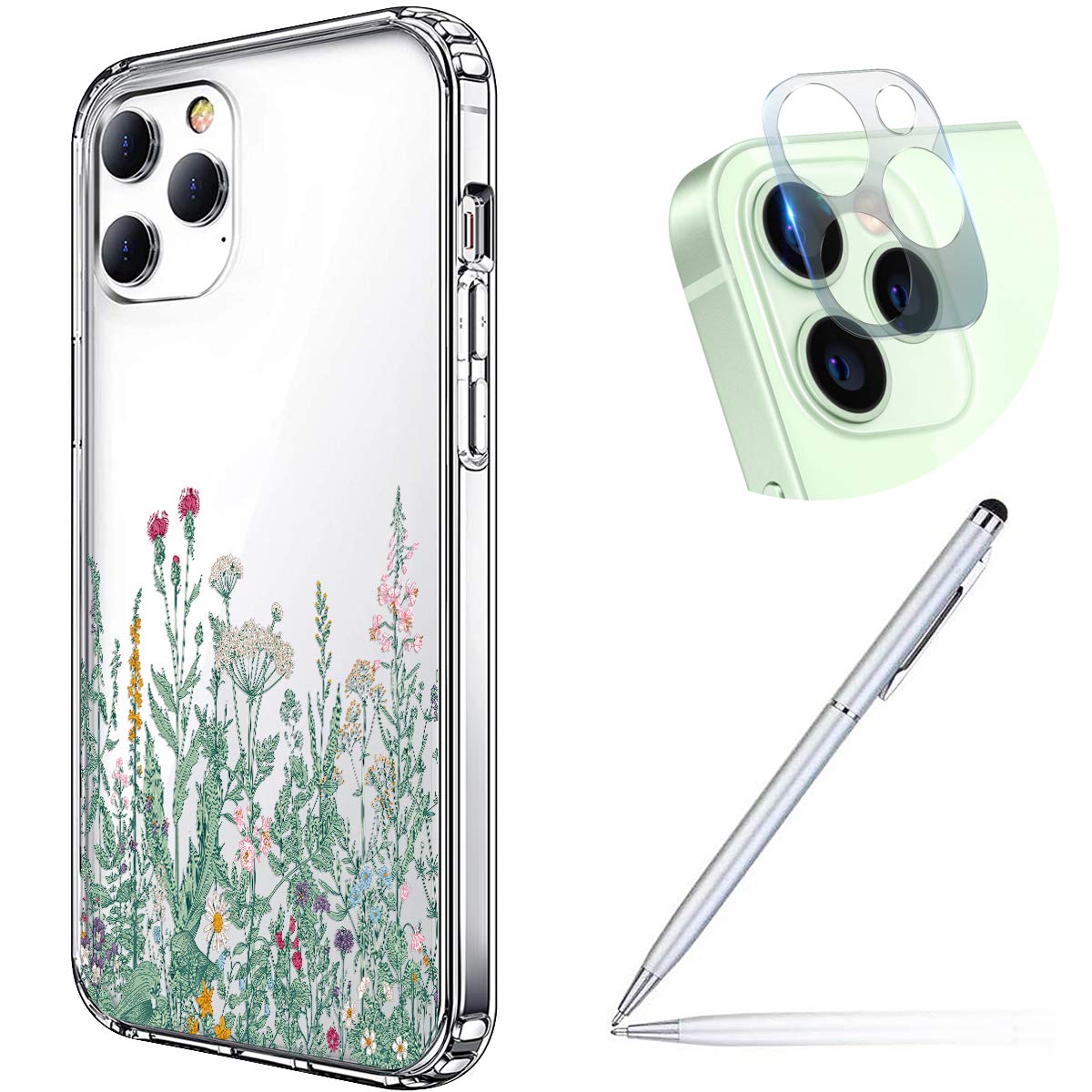 Clear iPhone 12 Pro Case with Floral Design - Soft Silicone Gel TPU Protective Cover with Camera Lens Protector | Trendy Embossed Flower Pattern for Women & Girls | Perfect for Everyday Use, Work & Travel