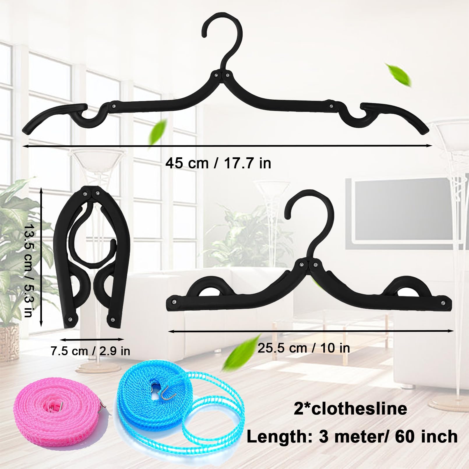 24 Pack Travel Hangers - Portable Folding Clothes Hangers with Clotheslines | Space-Saving Non-Slip Plastic Hangers for Suitcase, Hotel & Camping | Compact Laundry Drying Rack for Travel Accessories