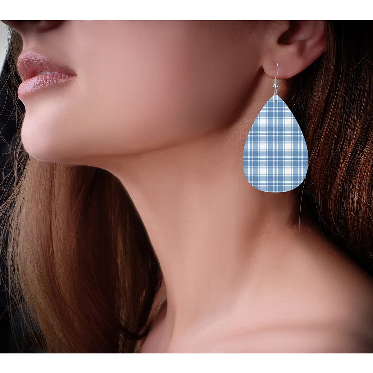 Zokola Buffalo Checkered Drop Earrings for Women - Blue Tartan Plaid Geometric Dangle Earrings Set - Lightweight Faux Leather Teardrop Jewelry - Perfect Gift for Friends, Birthday & Christmas - Office Wear, Party Accessories & Casual Outfits