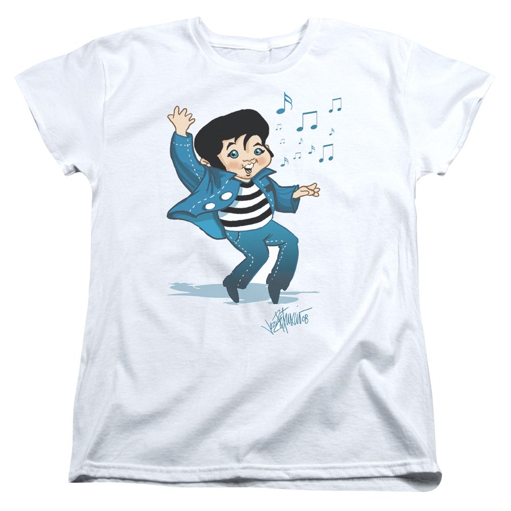 Elvis Presley & Lil Jailbird Women's Short Sleeve T-Shirt - White Small | Vintage Rock Band Tee for Concerts, Casual Wear & Gift Giving