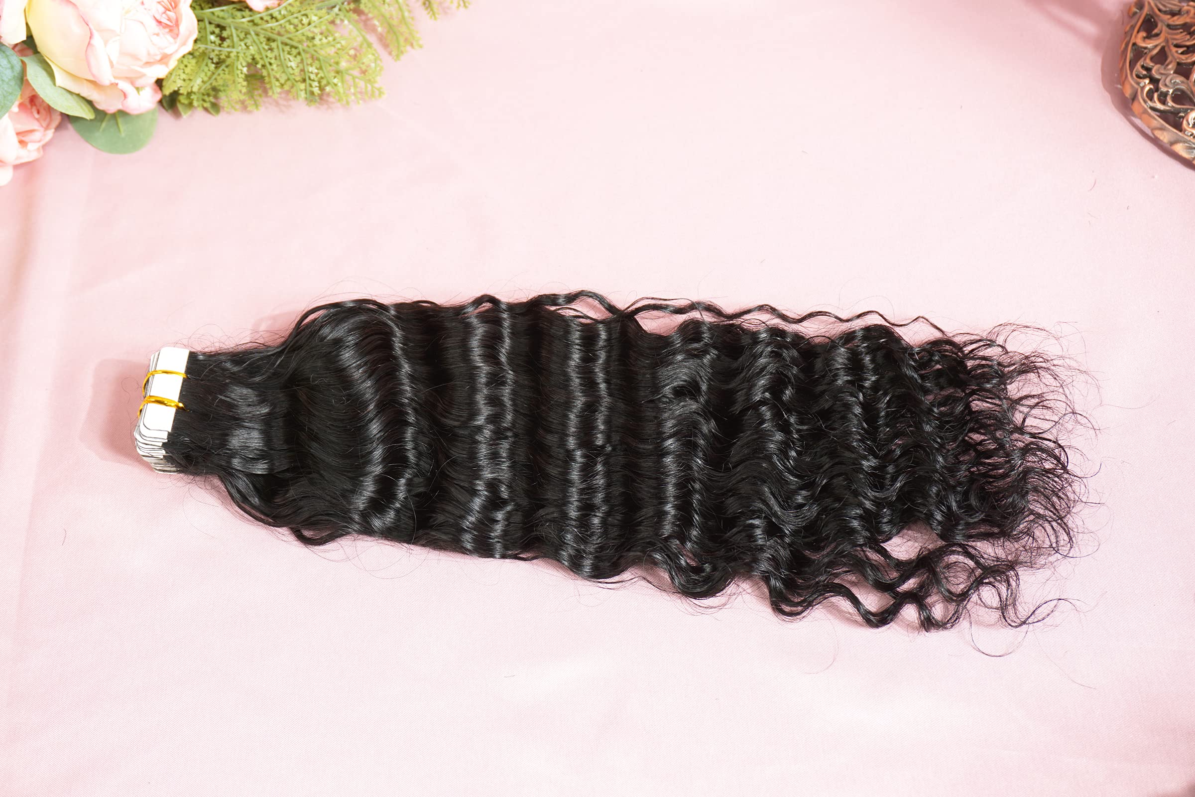 40pcs Invisible Loose Water Wave Curly Hair Extensions Tape - 100% Human Remy Hair, 26inch, 3B Curly, Natural Black Color (100g) for Black Women - Perfect for Daily Styling, Special Occasions & Protective Hairstyles