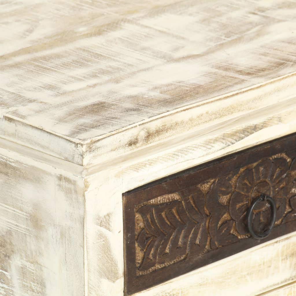 Modern Nightstand Side Table - White Solid Mango Wood Bedside Cabinet 15.7
