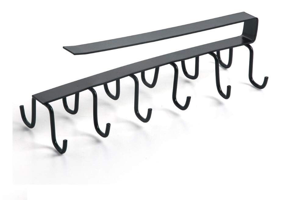 Stainless Steel Under Shelf Coffee Mug Holder Rack - 10 Hooks, Black | Space-Saving Kitchen Organizer for Cabinets & Countertops | Perfect for Mugs, Cups & Utensils in Home, Office or Restaurant