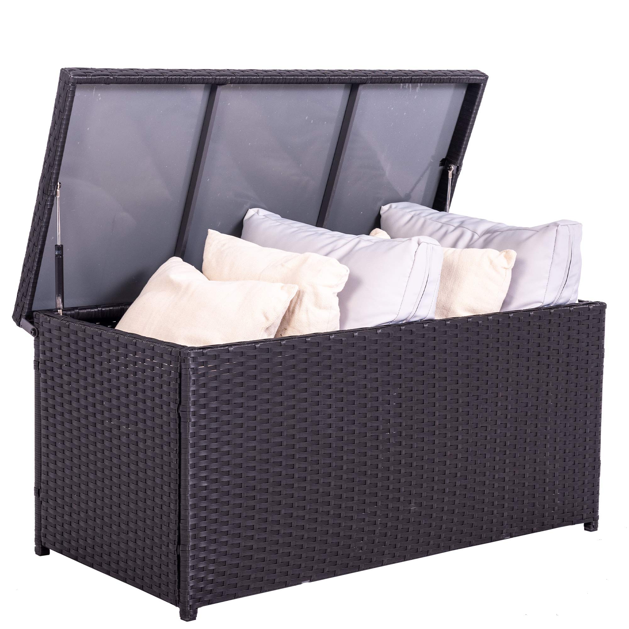 70 Gallon Outdoor Wicker Storage Box - Waterproof PE Rattan & Aluminum Patio Pool Cushion Organizer, Garden Supplies Container - Perfect for Backyard, Poolside & Patio Furniture Storage
