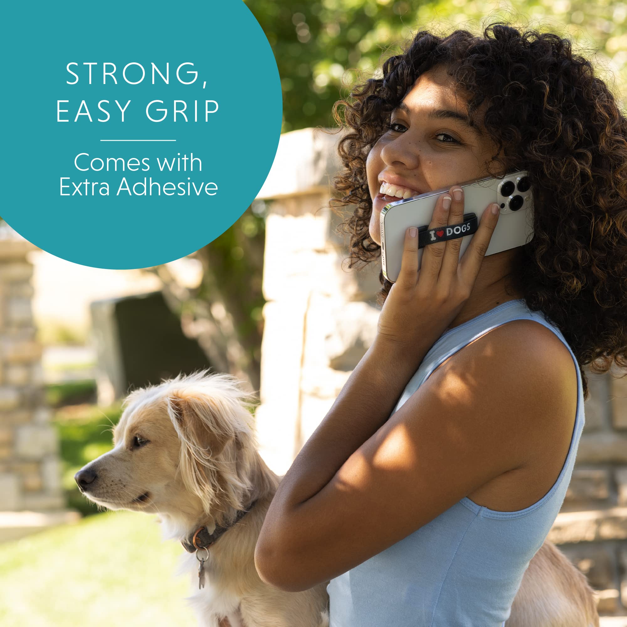 LOVEHANDLE Universal Phone Grip Stand for iPhone Samsung Galaxy - Anti-Slip Hand Strap Holder Compatible with Wireless Charging - Made in USA - Blue Happy Daisy Design - Perfect for Gym, Travel and Daily Use
