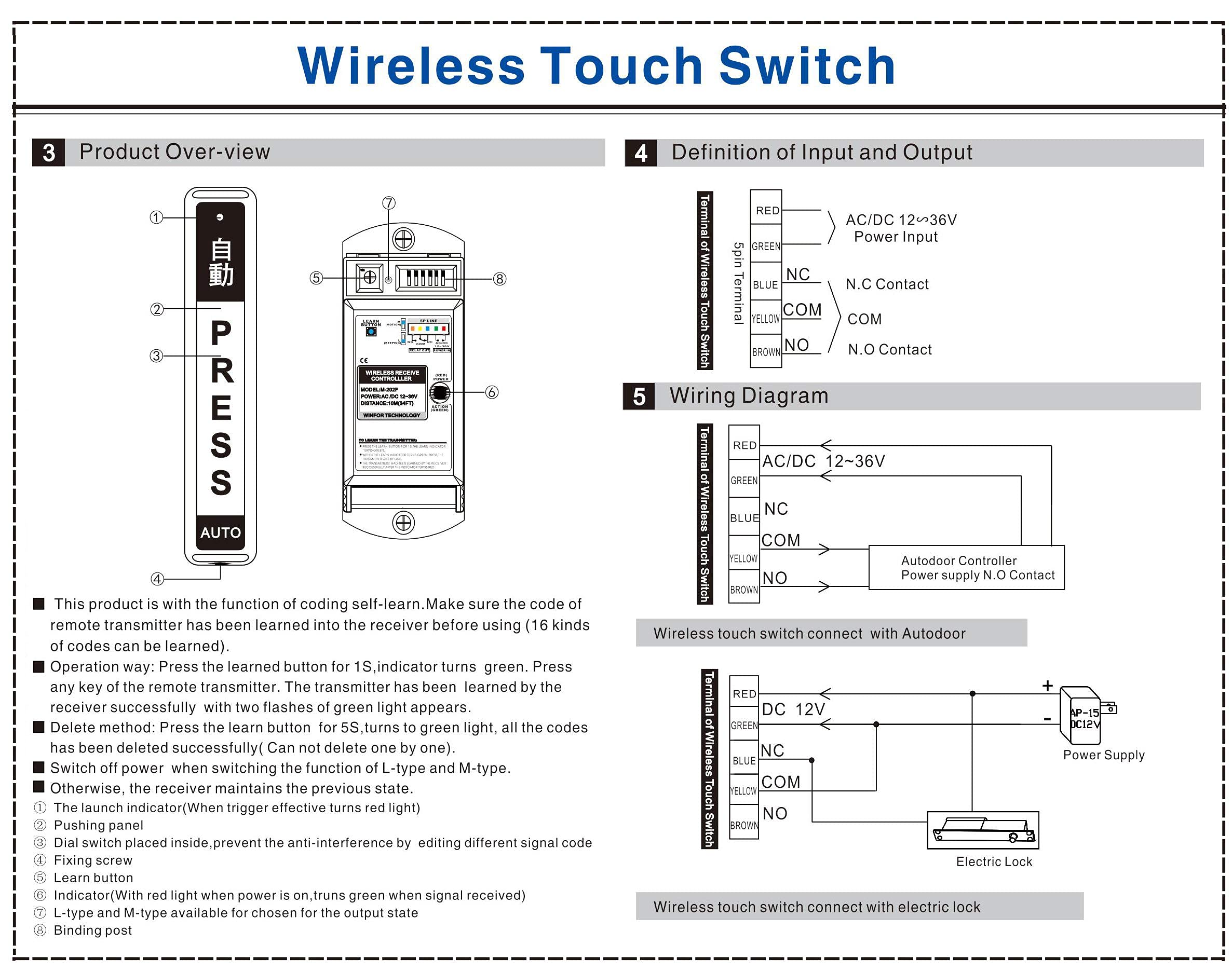 UHPPOTE Wireless Auto-Door Control System with Hand Pressure Switch & Receiver - Perfect for Commercial Buildings, Warehouses, and Automatic Doors