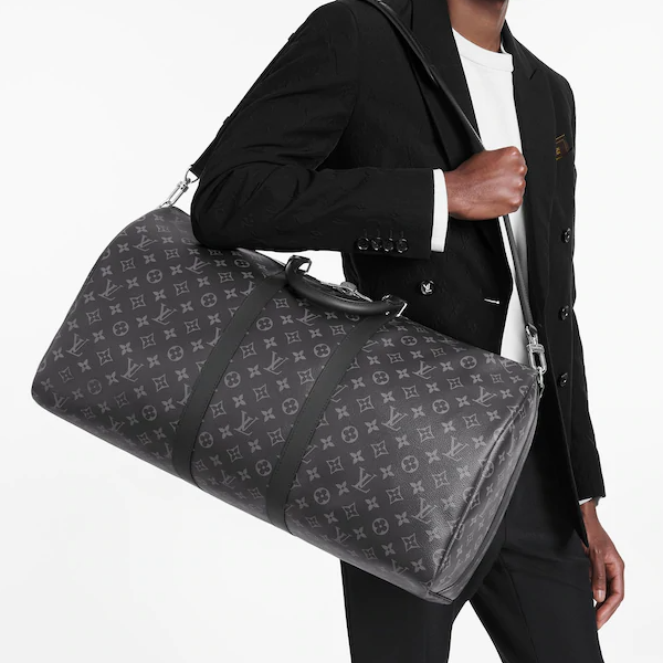 LV Keepall 55 Bandouliere Duffel Bag - Monogram Eclipse Canvas Travel Bag for Men & Women | Perfect for Weekend Getaways & Business Trips