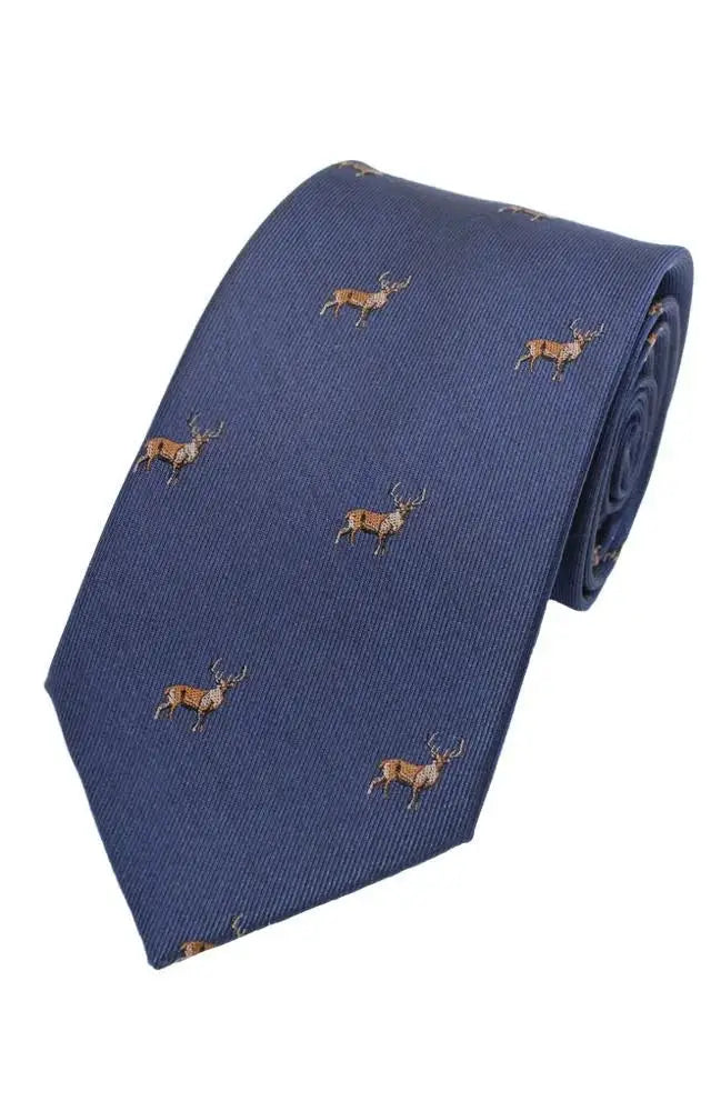 LA Smith Navy Stag Silk Tie for Men - Premium Handmade Necktie for Business, Weddings & Formal Occasions