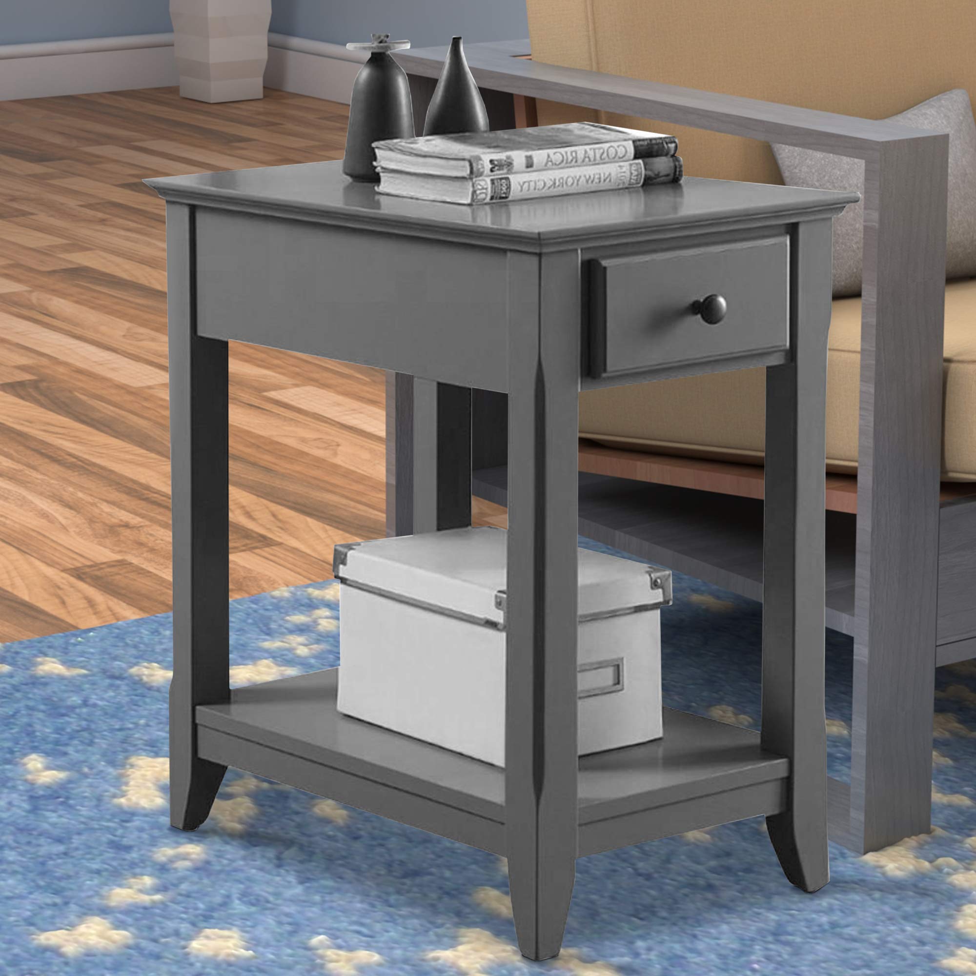 Benzara Modern Gray Side Table - Small Accent Table for Living Room, Bedroom, or Office - Nightstand End Table with Sturdy Metal Frame