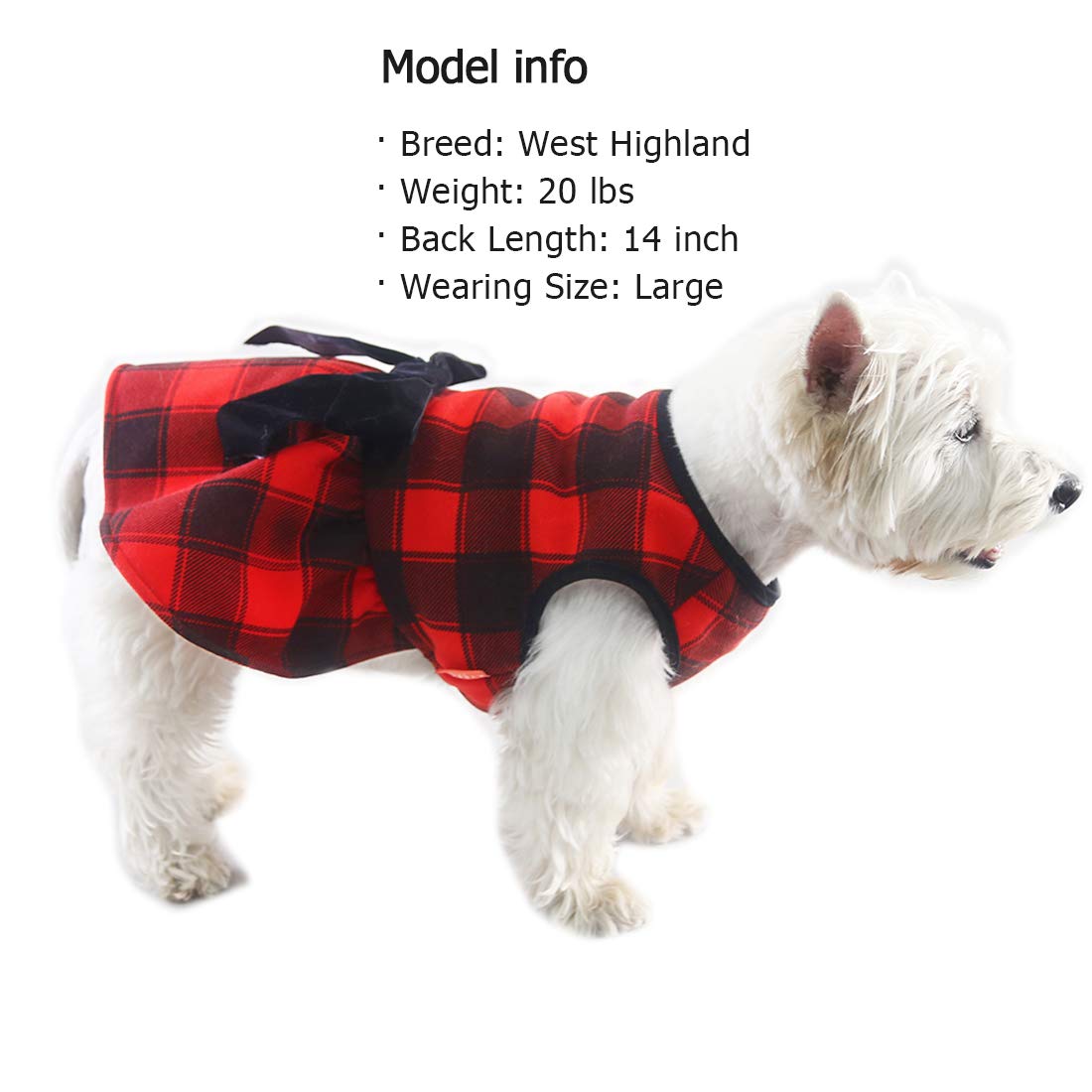 KYEESE Red Buffalo Check Christmas Dog Dress with Bowtie - Festive Holiday Outfit for Small & Medium Dogs - Perfect for Christmas Photos, Parties & Family Gatherings