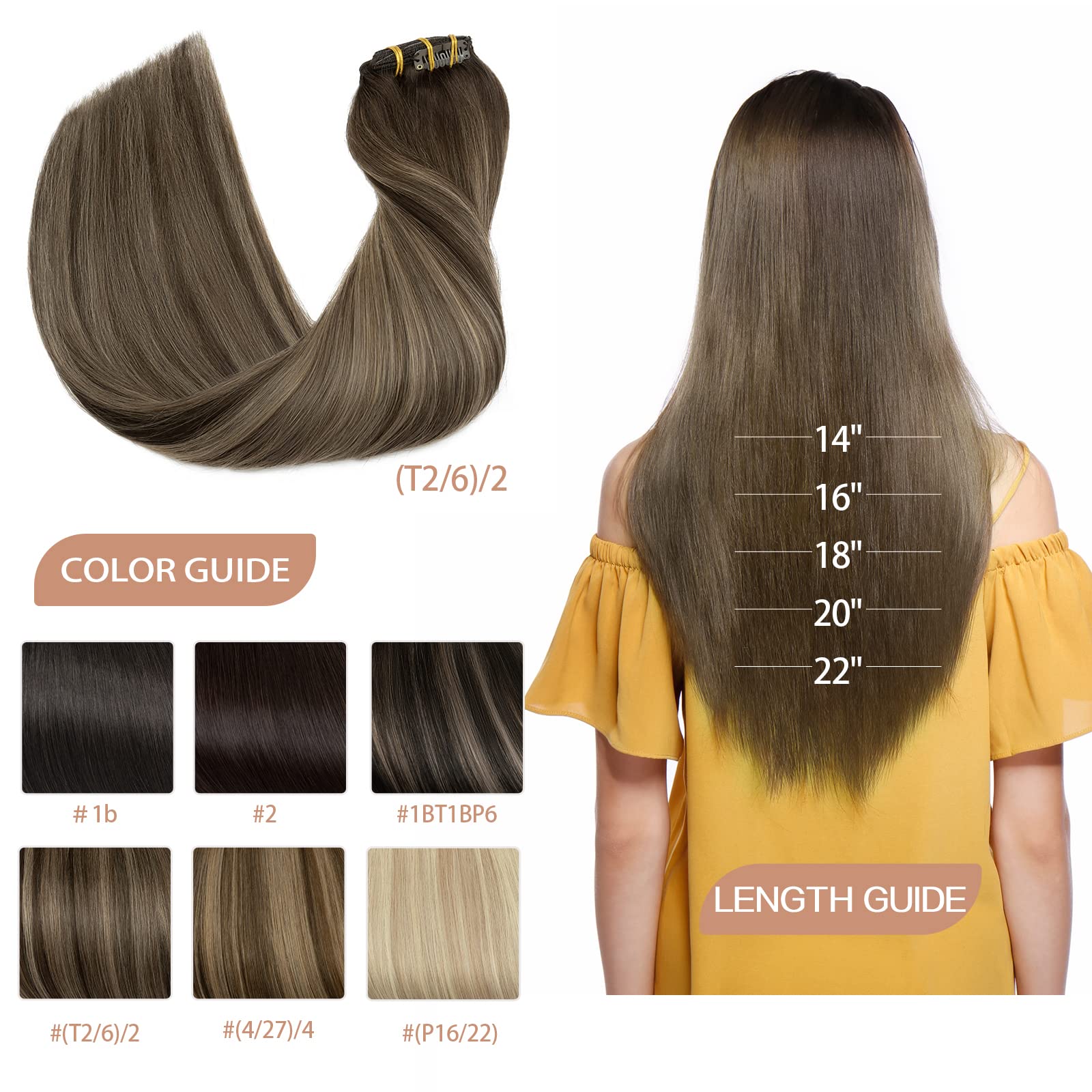 S-noilite Clip in Hair Extensions 20 Inch - 100% Real Human Remy Hair, Double Weft, 7pcs 120g, Balayage Dark Brown to Chestnut Brown - Seamless & Thick for Volume & Length - Perfect for Parties, Weddings & Daily Styling
