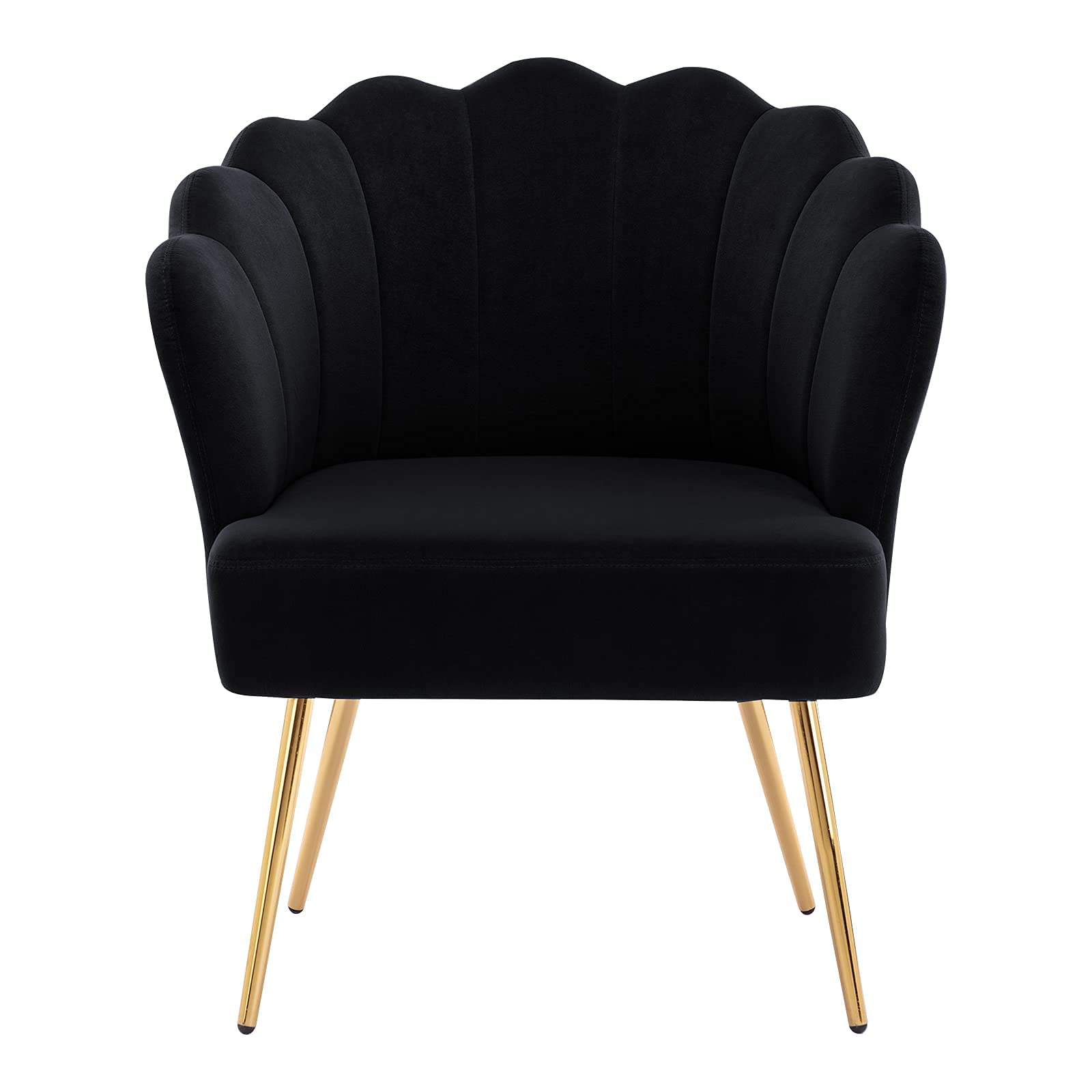DUHOME Velvet Upholstered Accent Chair with Golden Metal Legs - Comfortable Makeup Vanity Chair, Guest Chair & Desk Chair for Living Room, Bedroom, Office & Reception Area - Elegant Black Velvet Seating Solution for Home Decor
