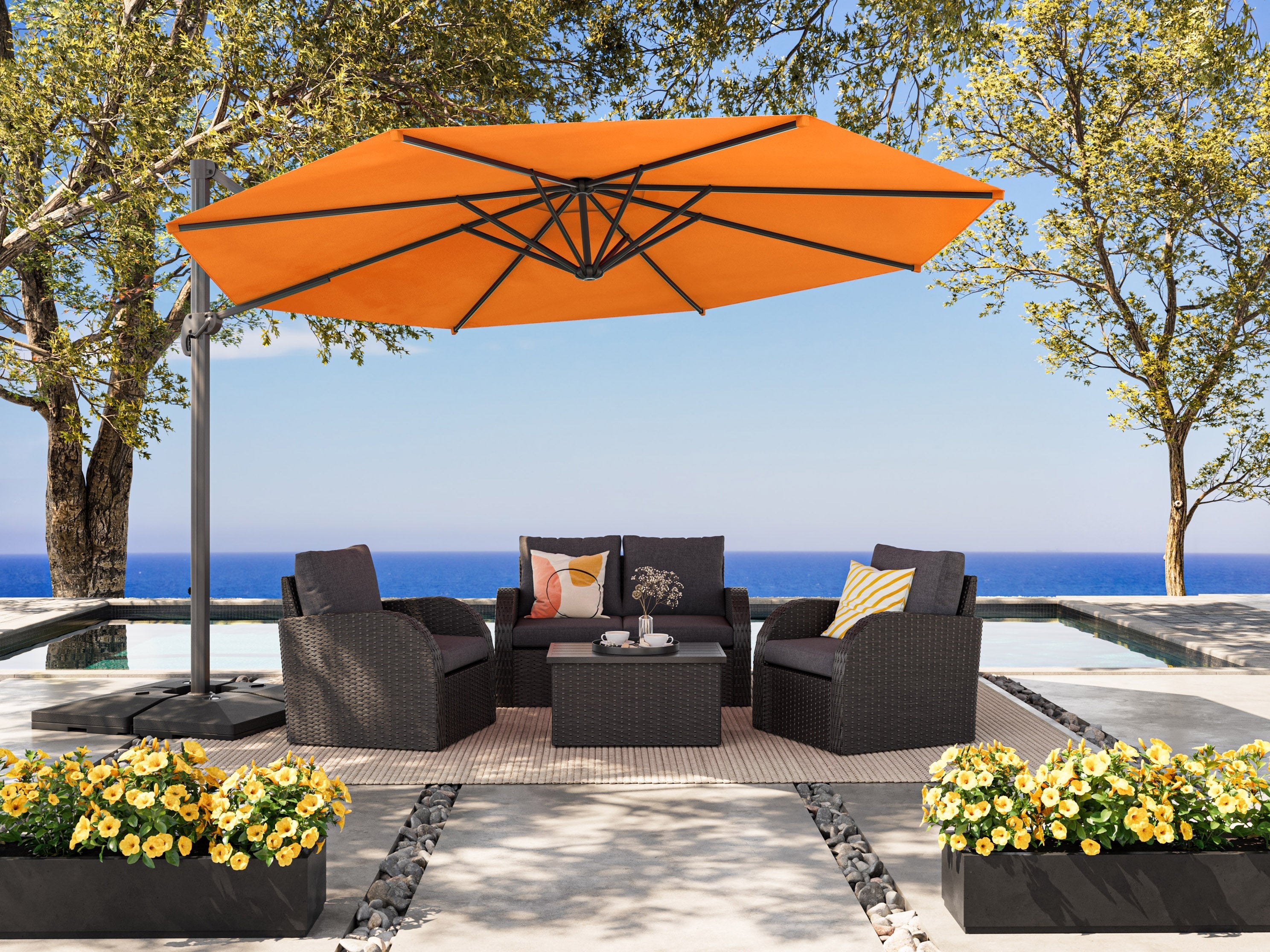 11.5ft Deluxe Offset Patio Umbrella in Orange - Perfect for Poolside, Backyard, and Outdoor Dining Areas