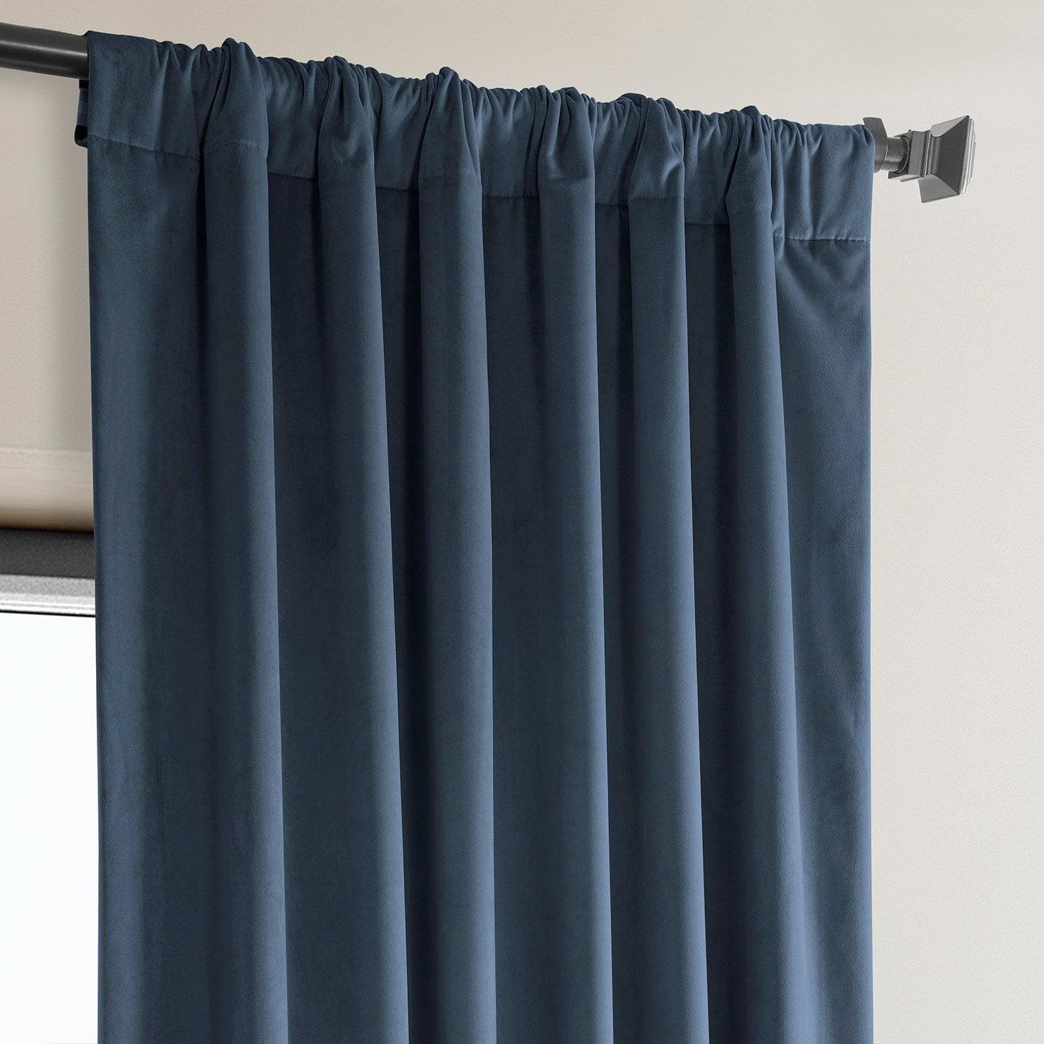 London Blue Heritage Plush Velvet Blackout Curtains for Bedroom - Thermal Insulated Noise Reducing Window Drapes for Living Room & Nursery