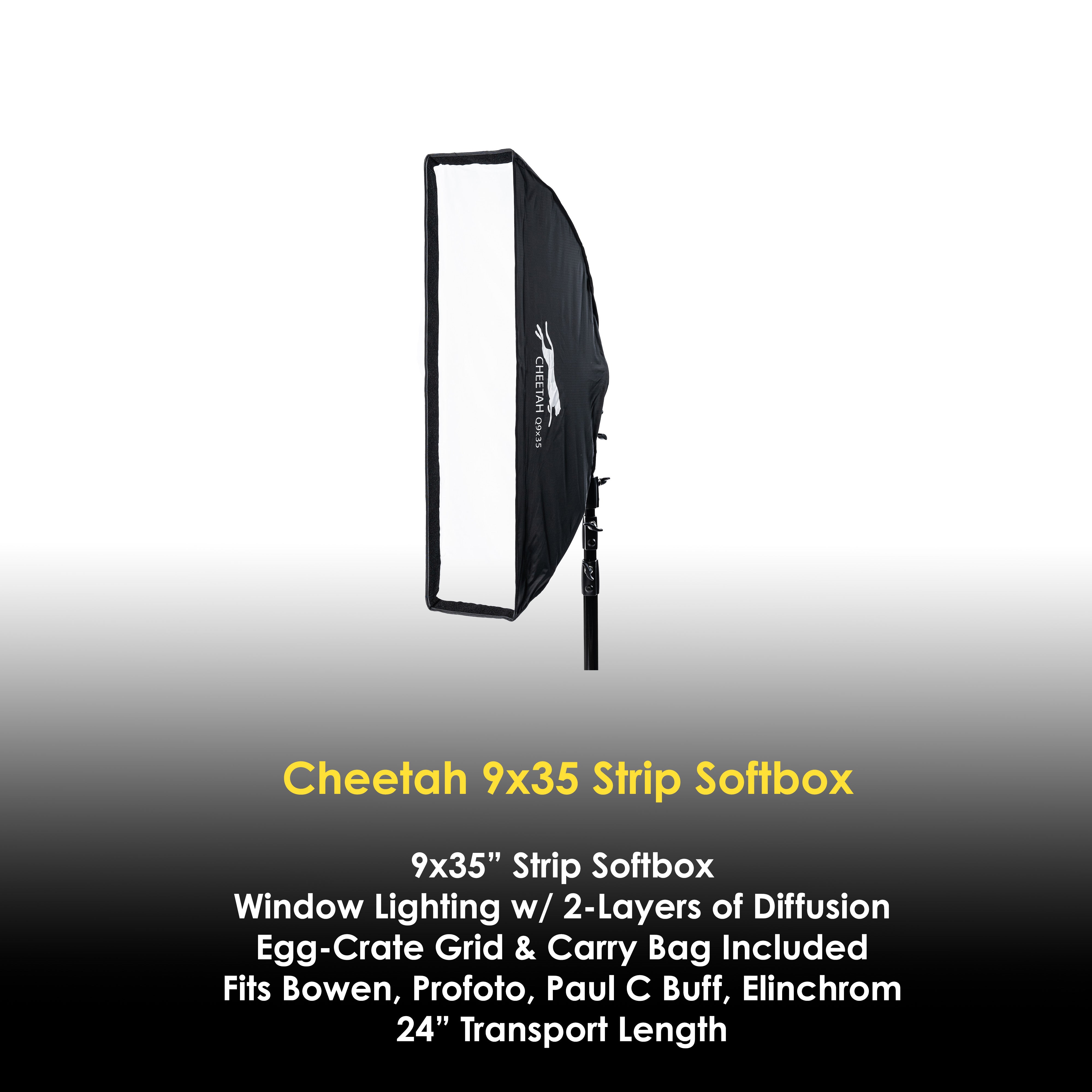 Cheetah Stand 9x35 Strip Box Softbox - Professional Photography Lighting for Studio Portraits & Product Shots
