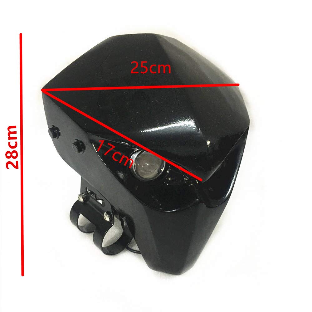 Universal FRP Motorcycle Headlight Fairing - Lightweight Fiberglass Racing Skeleton Skull Design (Black) for Harley, Honda, Yamaha - Perfect for Street Bikes, Cruisers & Custom Builds