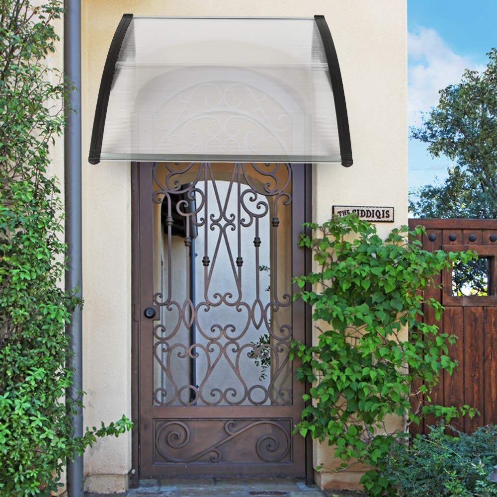 Black Window Awning & Door Canopy - 100x100cm Waterproof Rain Cover with Sturdy Bracket - Perfect for Patio, Porch, and Outdoor Window Protection