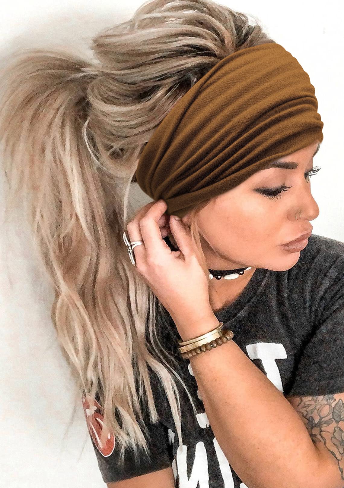 Stylish Wide Headbands for Women - Black Boho Thick Hairbands, African Print Sport Yoga Turban Headwraps (Pack of 4) - Perfect for Workouts, Yoga, Running & Fashion Accessories