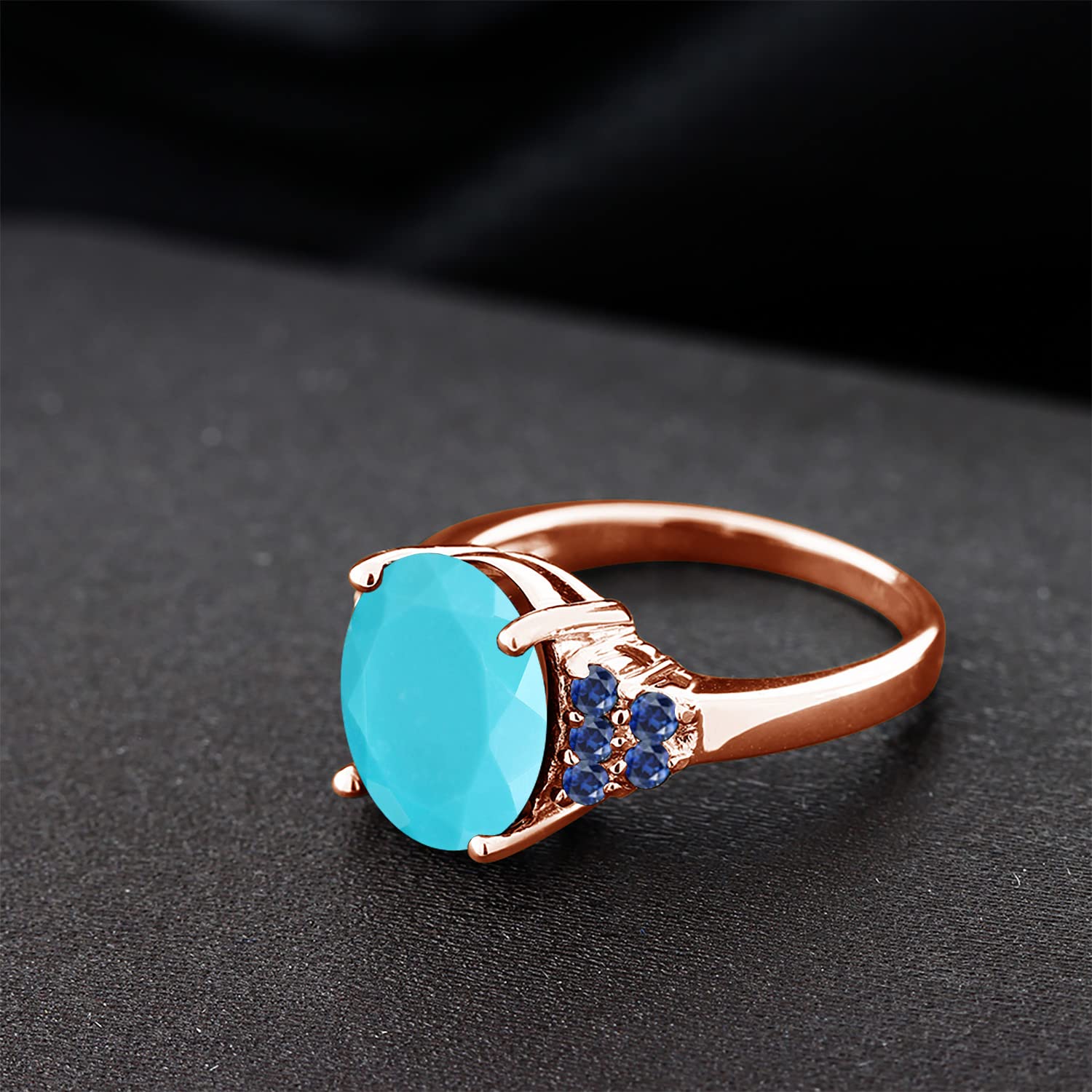 3.45 Ct Green Turquoise Blue Created Sapphire Ring - 18K Rose Gold Plated Sterling Silver - Gem Stone King - Perfect for Engagement, Wedding & Anniversary Gifts