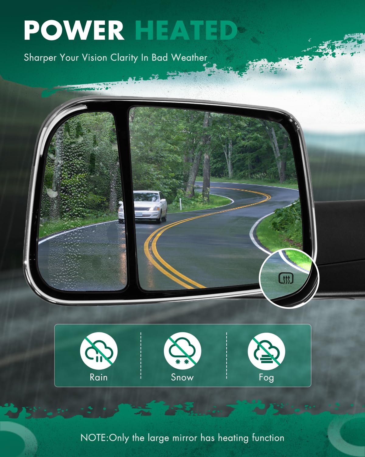 SCITOO Power Adjustable Heated Towing Mirrors with Turn Signal & Puddle Light - Compatible with Dodge Ram 1500 (2010-2017), Ram 2500/3500 (2009-2017) - Manual Folding Flip-Up Chrome Design for Enhanced Towing Safety & Night Visibility