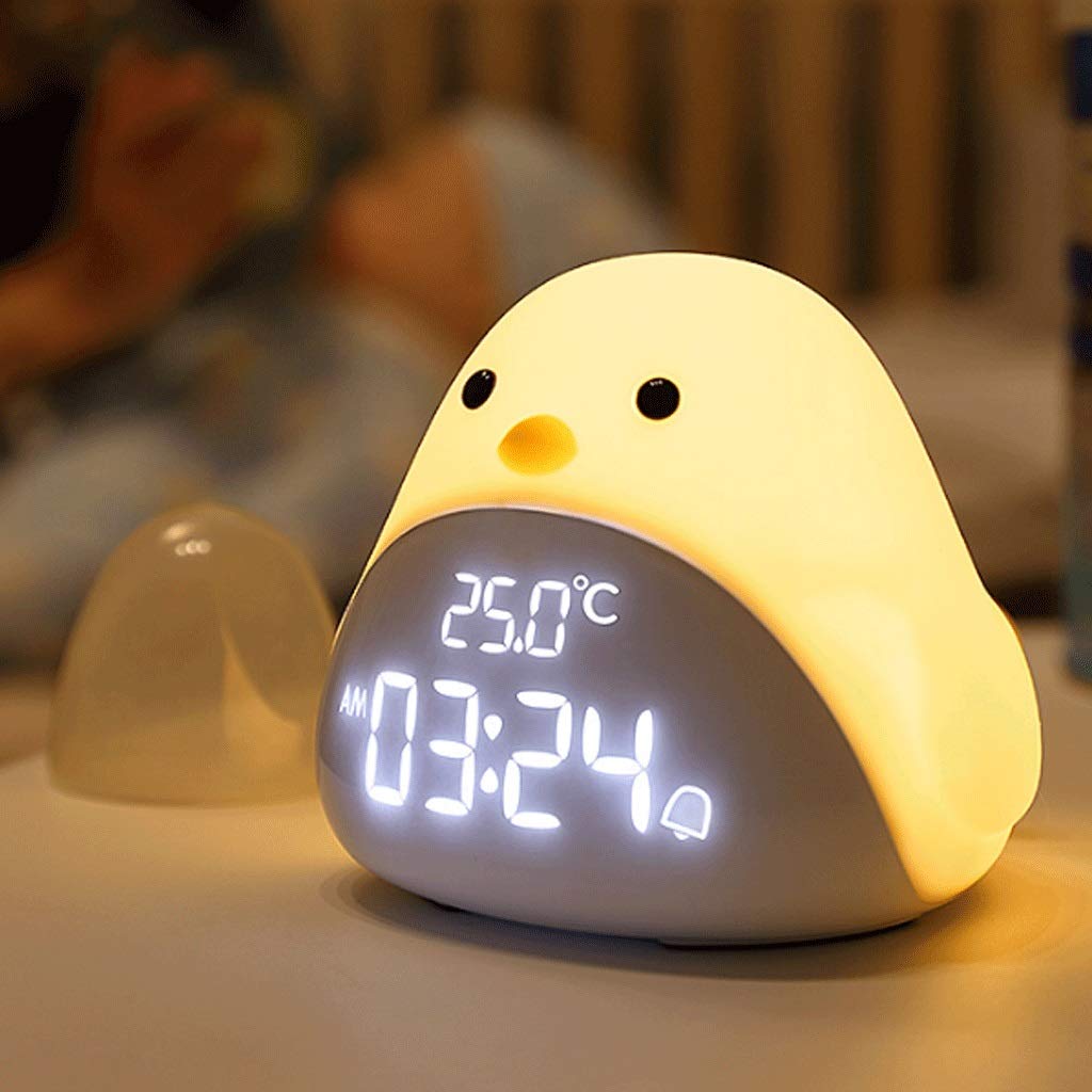 Multifunctional Rechargeable Night Light for Kids - Cute Silicone Table Lamp with Alarm Clock, USB Plug-in Desk Light (Beige) | Perfect for Nursery, Bedroom, and Study Room
